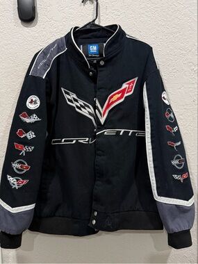 JH Design Corvette Racing Varsity Jacket Black Men's XL Cars Sports
